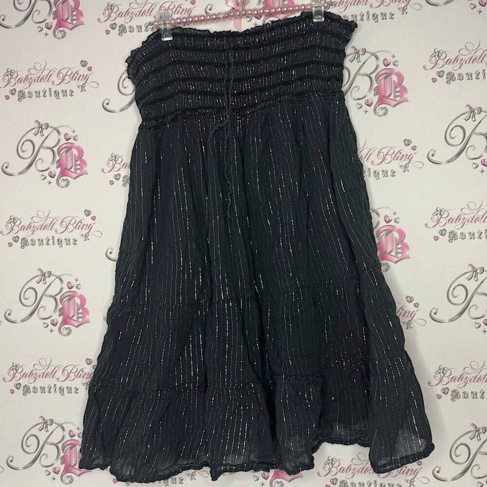 Skirt/dress sparkly thread stripes black silver waist tie up flowy maxi cute
